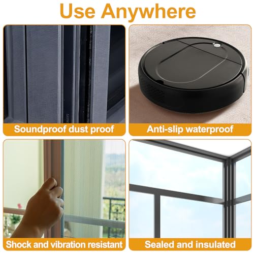 2 Rolls Foam Weather Stripping with Adhesive,1-1/2 Inch W x 1-1/2 Inch H Black High Density Weather Stripping Door Seal, 7.9 Feet Total Length Foam Tape Seal Strip for Uneven Gaps in Doors and Windows