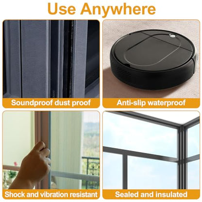 2 Rolls Foam Weather Stripping with Adhesive,1-1/2 Inch W x 1-1/2 Inch H Black High Density Weather Stripping Door Seal, 7.9 Feet Total Length Foam Tape Seal Strip for Uneven Gaps in Doors and Windows