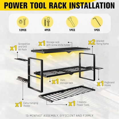 Hipidian Fathers Day Dad Gifts for Men, Power Tool Organizer Wall Mount- 300lb Capacity 3-Tier Storage Rack with 7 Drill Holders for Garage Tools, Best Birthday Gifts for Men Dad Husband - size: 7 Slots 3 Layers