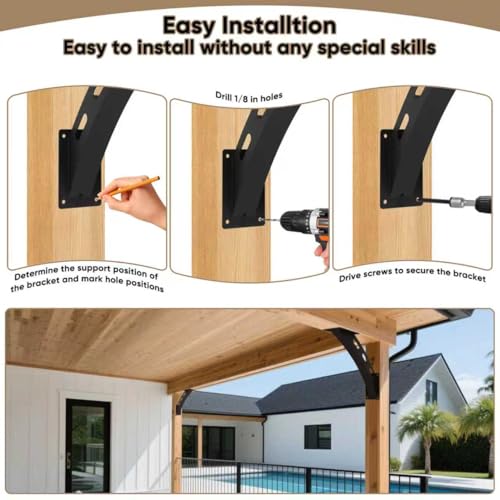 2 Pcs 45 Degree Angle Support Brackets,Wood Post and Beam Angle Support Brackets,45 Degree Corner Braces Inside Joint for Gazebos,Tree Houses, Cabins and Patios - size: 2 Pieces