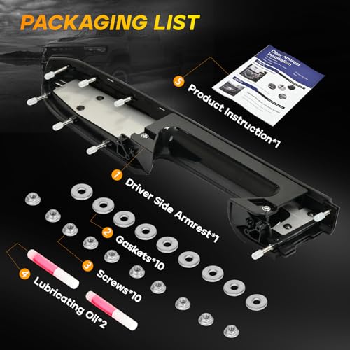 22818465 Front Left Driver Side Armrest Repair Kit Compatible with 2010-2014 Chevy Silverado and GMC Sierra 1500 2500HD 3500HD, Replaces for Door Release Handle Below Vertical Armrest, Black