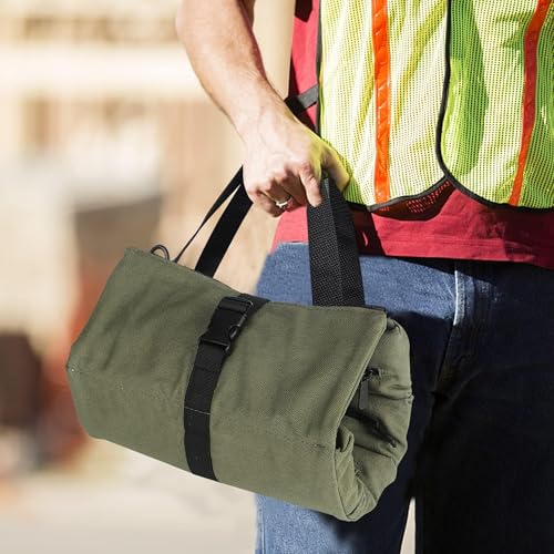 Tool Roll Up Pouch - 16oz Canvas Multi-Purpose Wrench Roll Up Bag, Organizer with 5 Zipper Tool Pockets, Hanging Carrier (Green) - color: Green, size: 5 Zipper Pockets
