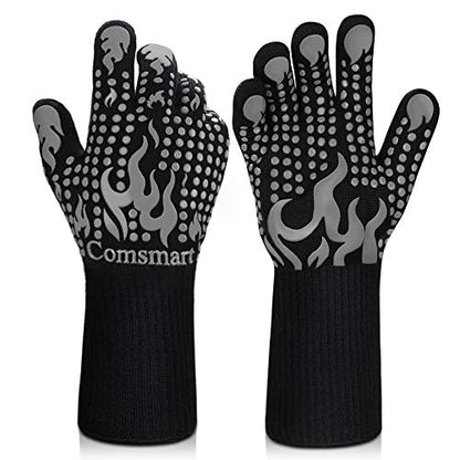 Comsmart BBQ Gloves, 1472F Heat Resistant Silicone Non-Slip Oven Mitts, Long Kitchen Gloves Perfect for Grilling, Cooking, Baking, Cutting - color: Gray, size: long