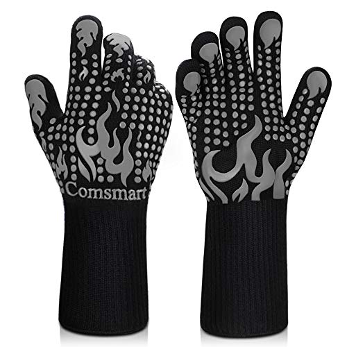 Comsmart BBQ Gloves, 1472F Heat Resistant Silicone Non-Slip Oven Mitts, Long Kitchen Gloves Perfect for Grilling, Cooking, Baking, Cutting - color: Gray, size: long