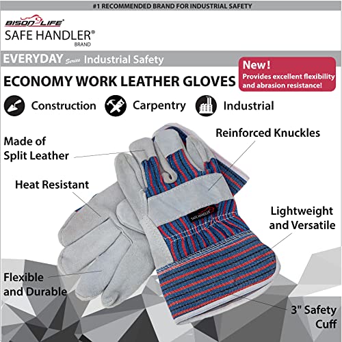 SAFE HANDLER Work Leather Gloves with Cool Cotton Lined Backing Lightweight & Versatile Split Leather Safety Cuff Work Gloves