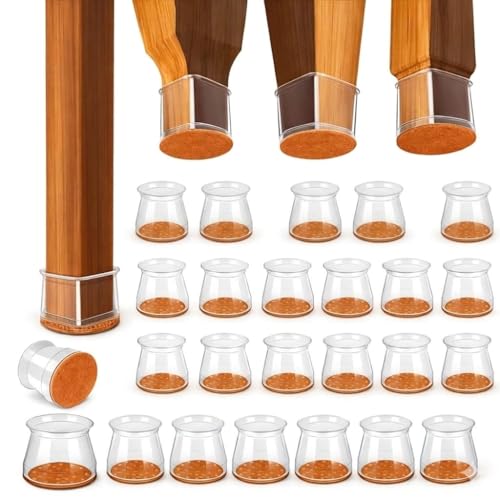 Chair Leg Floor Protectors 24 Pack – Silicone Furniture Leg Caps with Felt Bottom, Non-Slip Floor Protectors for Hardwood Floors, Anti-Scratch & Noise Reducing Covers