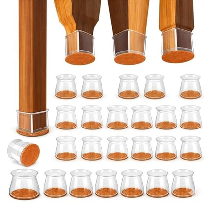 Chair Leg Floor Protectors 24 Pack – Silicone Furniture Leg Caps with Felt Bottom, Non-Slip Floor Protectors for Hardwood Floors, Anti-Scratch & Noise Reducing Covers