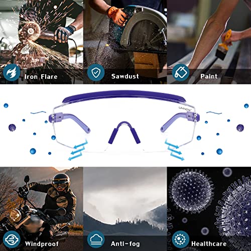 UKNOW Safety Goggles Over Glasses, Safety Glasses Anti Fog Wraparound Eye Protection, Protective Eyewear ANSI Z87.1 - color: Very Peri