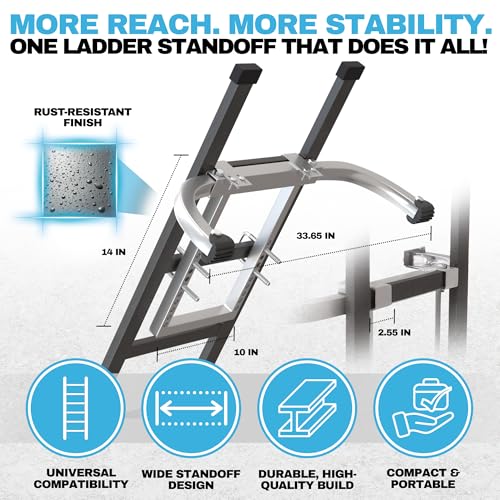 Heavy Duty Ladder Stabilizer | Carbon Steel Extension Ladder Standoff with Anti-Slip Rubber Feet for Gutter Cleaning, Painting & Roofing - Professional Grade Ladder Accessory for Extension Ladder - color: Ladder Stabilizer Gray