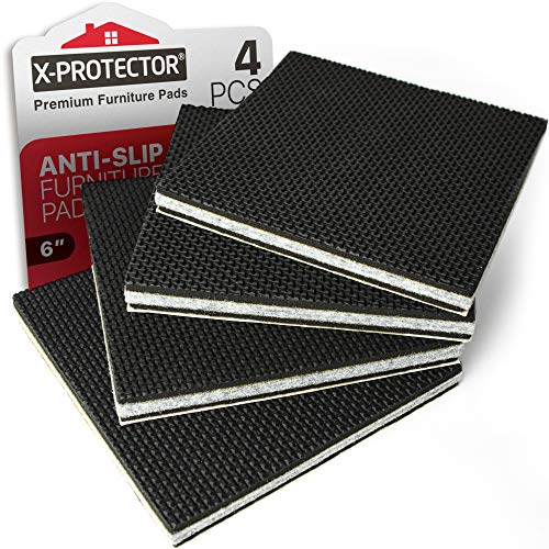 X-PROTECTOR Non Slip Furniture Pads – 4 PCS Premium Furniture Grippers 6"! Best SelfAdhesive Rubber Feet Furniture Feet – Ideal Non Skid Furniture Pad Floor Protectors – Keep Furniture in Place! - size: 6 inch 4 Square