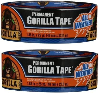Gorilla All Weather Duct Tape, Black, 1.88" x 25 yd | UV Resistant | Waterproof | For Outdoor Repairs | 2-Pack, Pack of 6 - size: 12 - Pack