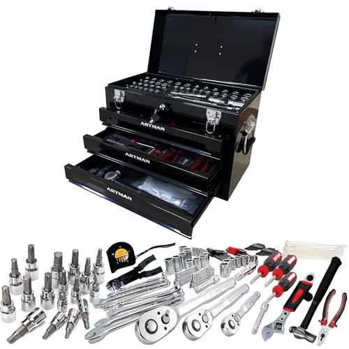 Runboll Mechanics Tool Set 339-Piece 3-Drawer Toolbox with Tools Kits Included, with pliers, ball hammer, screwdrivers, wrenches, Hex Keys, and More - color: Black, size: Toolbox w/ Kits