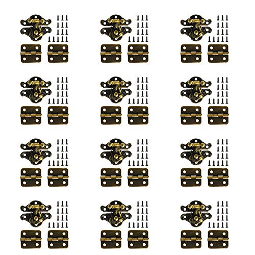 24Pcs Antique Small Box Hinges 12Pcs Antique Latch Hook Hasp Jewelry Box Hinges and Latches for DIY Jewelry Box
