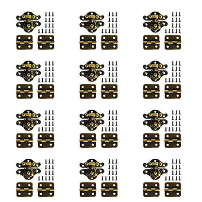 24Pcs Antique Small Box Hinges 12Pcs Antique Latch Hook Hasp Jewelry Box Hinges and Latches for DIY Jewelry Box