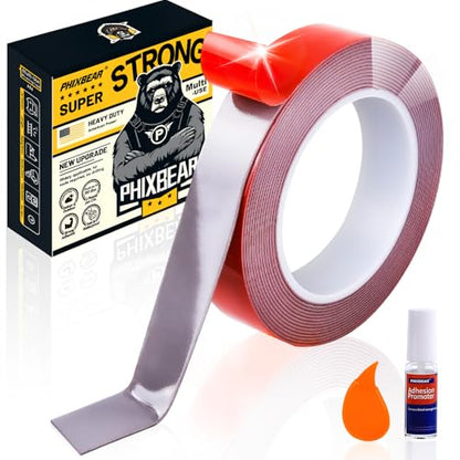 PHIXBEAR 1" Width Double Sided Foam Tape, Waterproof Outdoor Automotive Decor Wall Tape, Heavy Duty Mounting Tape, Super Strong Adhesive Tape, 15Ft Length