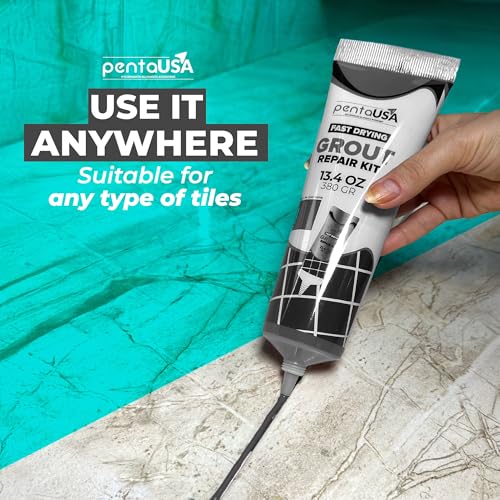 PentaUSA Tile Grout Repair Kit - Dark Gray Premixed Acrylic Sanded Grout, Water-Resistant Grout Filler for Bathroom&Shower, Kitchen Floor, Fast Drying, with Applicator, 13.4 oz (380g) - style: Dark Grey