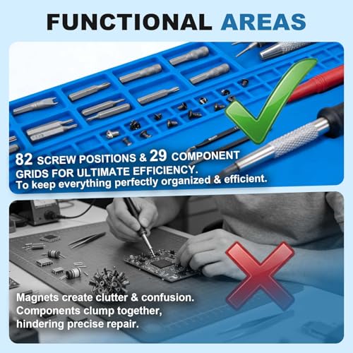 Silicone Soldering Mat, 13.8" x 23.7" Heat Resistant Workbench Pad for Soldering Station, 932°F Non-Magnetic Repair Mat with 111 Grid Cells and Anti-Static Wrist Strap for Electronics