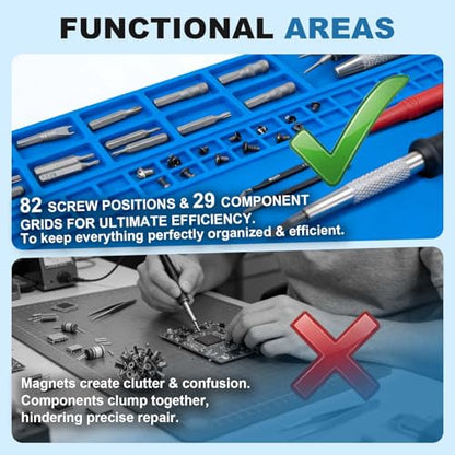 Silicone Soldering Mat, 13.8" x 23.7" Heat Resistant Workbench Pad for Soldering Station, 932°F Non-Magnetic Repair Mat with 111 Grid Cells and Anti-Static Wrist Strap for Electronics