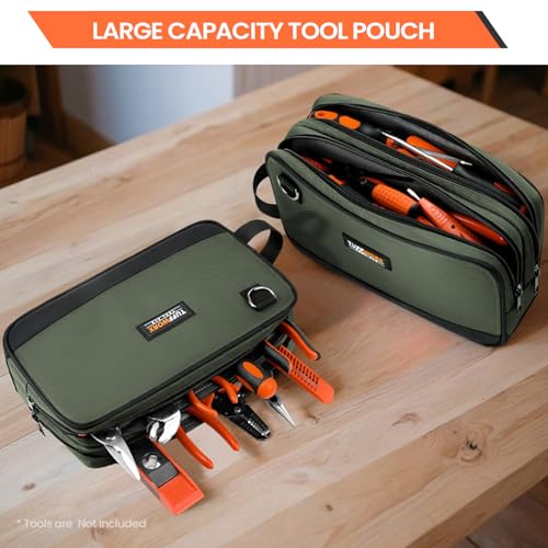 Tool Bag, 12" Small Tool Pouch Waterproof 600D Dual Compartments Tool Organizers and Storage Box,Electrician Mechanic Men Dad Gifts(Grey) - color: Gray