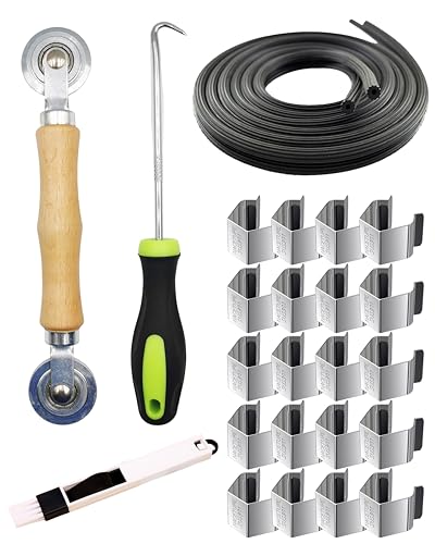 Screen Door Tool Kit - Screen Installer Clips with Screen Spline(32 ft) and Screen Rolling Tool and Removal Door Hook Screen Repair of Kit Mechanic Tools Set for Installing Window (5 in 1-20 Clips) - size: 5 In 1 - 20 Clips