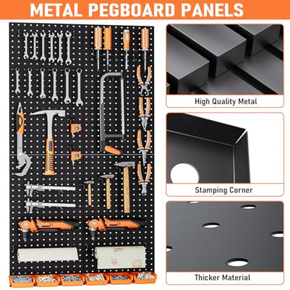 INCLY 48x24 Inch Metal Peg Board Kit with 1/4" Pegboard Hooks Accessories, 4PCS Pegboard Panels and 156PCS Black Pegboard Wall Organizer Tool Storage System for Garage Workbench Shed - size: 48x24 Inch