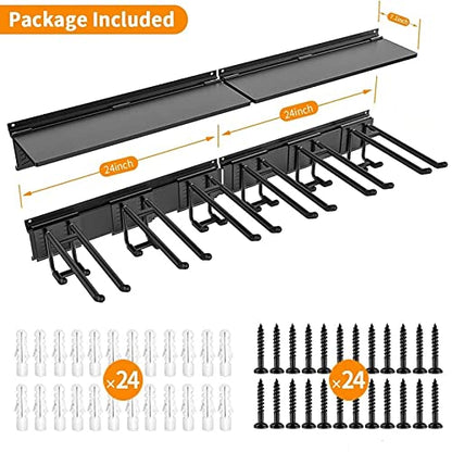 TORACK Garage Storage Organizer Systems, Wall Mount Overhead shelving, 48 inch Heavy Duty Steel Tool Racks, 6-Pack 12'' Double Hooks, 48 inch by 7 inch Floating Shelves, up to 1200Ibs - size: Upgraded Metal Rack