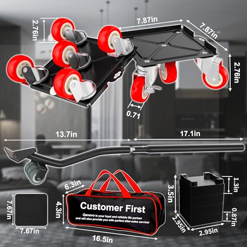 Furniture Dolly,Furniture Movers with 5 Wheels,Silent & 360° Rotating Wheels & Side Brake,3400 Lbs Capacity,Carbon Steel Panel Heavy Duty Dolly for Appliances,Sofas,Beds,Pianos - color: Red, size: 7.8x7.8 IN