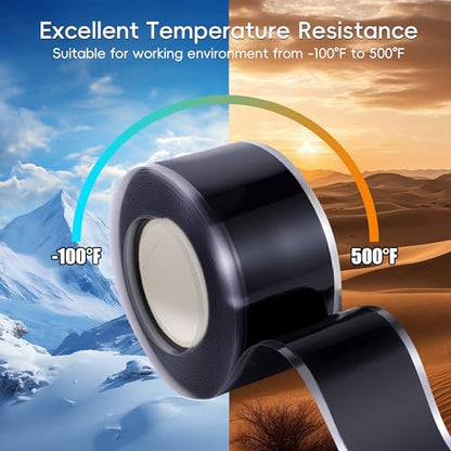 Self Fusing Silicone Tape 2 Rolls 1 in x 10' Black Waterproof Rescue Tape Rubber Leak Silicone Self-amalgamating Tape for Plumbing, Sealing Pipes, Hose Repair, Outdoor Coax and Tool Fixation - color: Black