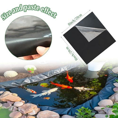 Pond Liner Seam Tape Single Sided, Waterproof Pond Repair Kit Butyl Rubber for EPDM PVC Outdoor Pond Liner Leak Repair Long-Lasting Easy to Apply - size: 8" X 8"