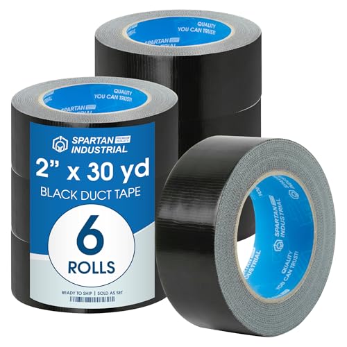 Spartan Industrial - 2" X 30 yd Black Duct Tape - 6 Strong Tape Rolls for Repairs, Crafts, Labeling, and More - Water-Resistant, No Residue, 9 Mil - color: Black, size: 2" X 30 yd
