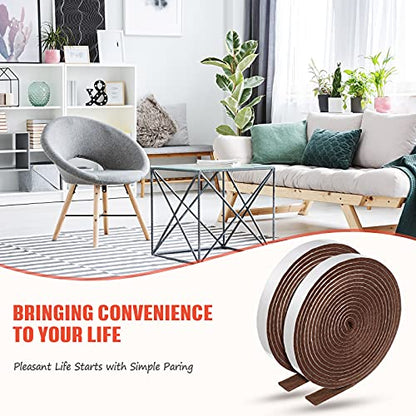 Zonon 4 Rolls 120 Inch Felt Strip with Adhesive Backing Felt Tapes Furniture Strip Rolls Self Stick Heavy Duty Polyester for Protecting Furniture and DIY Adhesive(Dark Brown,0.5 Inch) - color: Dark Brown, size: 0.5 Inch