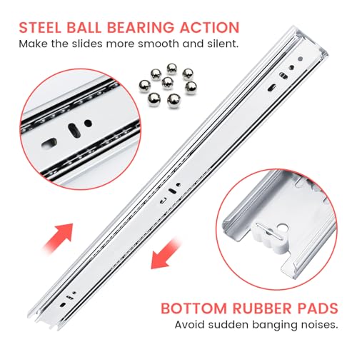 homdiy Side Mount 3 Fold Full Extension Drawer Slides 12 Inch 2 Pair Solid Ball Bearing Cabinet Tracks Heavy Duty Drawer Rails 100 LB Capacity for Kitchen Cabinet Dresser Replacement - size: 12 Inch