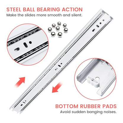 homdiy Side Mount 3 Fold Full Extension Drawer Slides 14 Inch 2 Pair Solid Ball Bearing Cabinet Tracks Heavy Duty Drawer Rails 100 LB Capacity for Kitchen Cabinet Dresser Replacement - size: 14 Inch