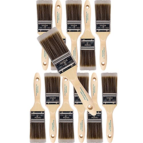 12PK 2 inch Flat Brush Premium Wall/Trim House Paint Brush Set Great for Professional Painter and Home Owners Painting Brushes for Cabinet Decks Fences Interior Exterior & Commercial Paintbrush.