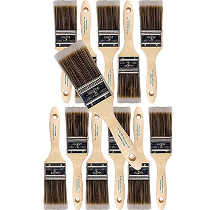 12PK 2 inch Flat Brush Premium Wall/Trim House Paint Brush Set Great for Professional Painter and Home Owners Painting Brushes for Cabinet Decks Fences Interior Exterior & Commercial Paintbrush.