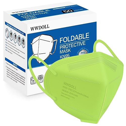 WWDOLL KN95 Face Mask 50 Pack, 5-Layers Breathable KN95 Masks, Green - color: Green