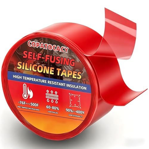Self-Fusing Silicone Tape – 1" x33' Black/Red/White + 1" x5' Black – High-Heat 500°F, Waterproof, Electrical Insulating – Emergency, Automotive, DIY Repair - color: Red