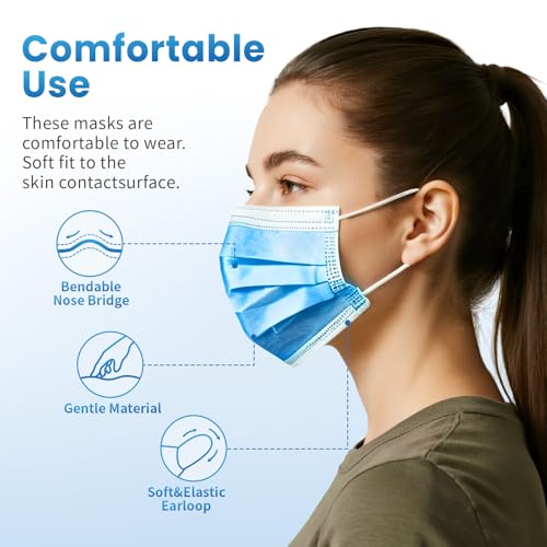 Borje Blue Disposable Face Mask 100 Pcs Blue Face Masks 3 Ply Protection Masks