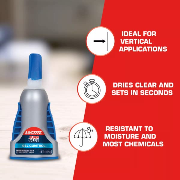 Loctite Super Glue Gel Control, Clear, 0.14 fl oz Bottle, 6 Pack - Superglue for Plastic, Wood, Metal, Crafts & Repair, Cyanoacrylate Adhesive Instant Glue, Quick Dry - size: 6 Pack