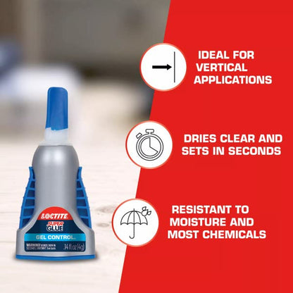 Loctite Super Glue Gel Control, Clear, 0.14 fl oz Bottle, 6 Pack - Superglue for Plastic, Wood, Metal, Crafts & Repair, Cyanoacrylate Adhesive Instant Glue, Quick Dry - size: 6 Pack
