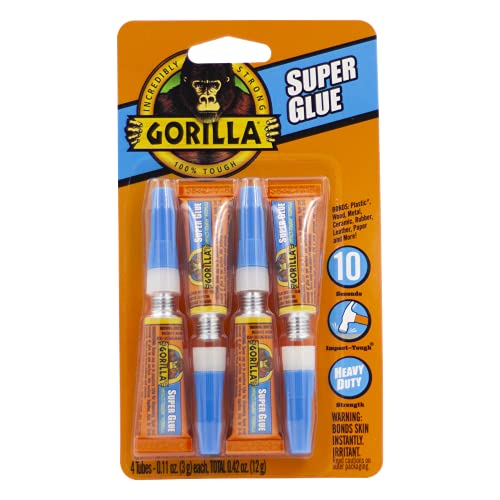 Gorilla Super Glue, Fast‑Setting, Impact‑Tough All‑Purpose Adhesive with Anti-Clog Cap, 4 -3 g Tubes, (Pack of 1) - Clear - size: Pack of 1, style: Liquid