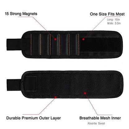 GOOACC GRC-61 1 Pack Wristband with 15 Strong Magnets Screws Nails Drill Bits Holding Best Unique Tool Gift for DIY Handyman Father Dad Husband Boyfriend Men Women,2 Years Warranty - color: Black 1 Pack