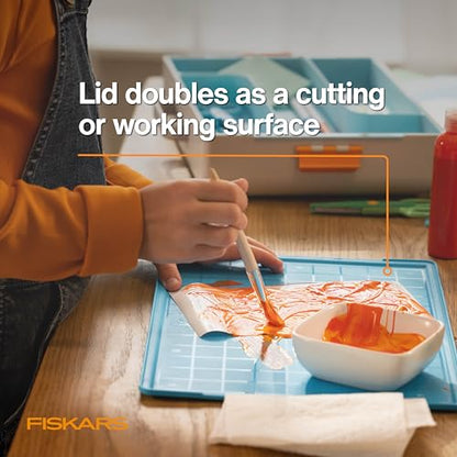 Fiskars Kids Creating Toolbox – Portable Art Storage Organizer with Reversible Lid, Carry Handle, and Secure Snap-Close Design - style: Creating Toolbox
