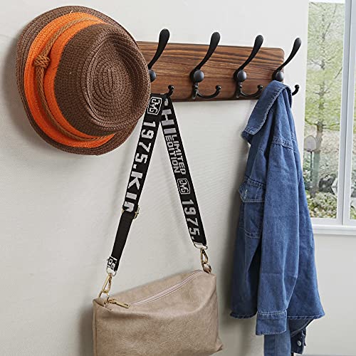 Dseap Coat Rack Wall Mounted - 5 Tri Hooks, Heavy Duty, Wooden Wall Coat Hanger Coat Hook for Clothes Hat Jacket Clothing, Natural & Black, 2 Packs - color: Natural & Black, size: L=17.4"