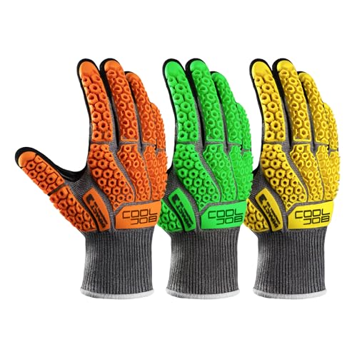 COOLJOB A5 Cut Resistant Gloves with Impact Resistant TPR, Touchscreen Nitrile Dipped Safety Work Gloves with Grip, 1/3 Pair - color: Multicolor (Each Color 1 Pair), size: Large