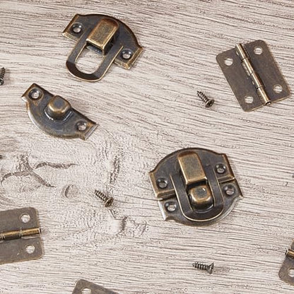 2 Sets Antique Bronze Wooden Box Hinges and Latches Metal Retro Small Decorative Latches Hook Hinge Kit with 24Pcs Matching Screws for DIY Craft Project Wood Jewelry Boxes Cabinet