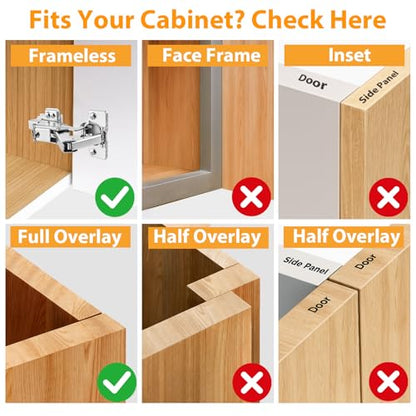 TamBee Corner Cabinet Hinge Bifold 165 Degree Lazy Susan Door Hinge 48mm Full Overlay Soft Close Hinges Concealed Hydraulic Hinges Adjustable Mounting Frameless 2 Pcs /1 Pair Full Overlay - style: 165° Full Overlay