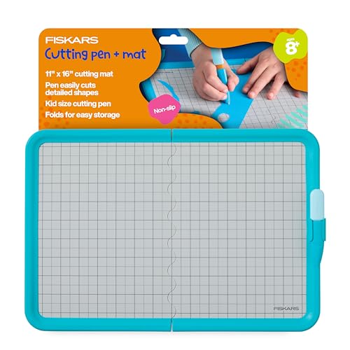 Fiskars Kids Cutting Pen with Foldable Non-Slip Mat – Safe Precision Tool for Crafting and School Projects - style: Cutting Pen & Mat