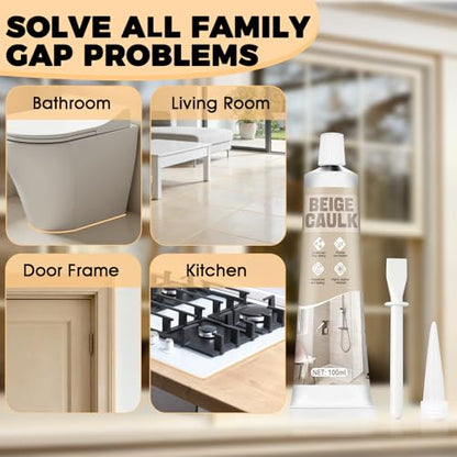 Beige Caulk, Silicone Caulk for Bathroom Shower Kitchen Tile Floor Sealing, Waterproof, Stronger Adhesion, Shrink & Crack Proof, with A Scraper for Applying Evenly, 100g - color: Beige
