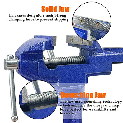 Sutekus 2.5" Blue Heavy Duty Bench Vise, Universal Table Vise with 360 Swivel Base for Woodworking, Cutting, Drilling, Metalworking - style: 2.5" Blue